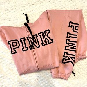 Victoria’s Secret Pink! Everyday Fleece Campus Sweatpants and Zippered hoodie